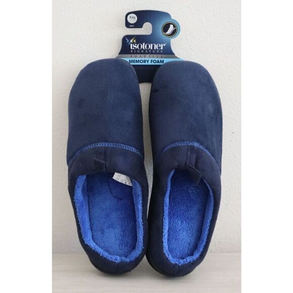 Isotoner A92509 Men Sz 2XL (13-14) Navy Blue Jared Memory Foam Moc Slippers - Picture 1 of 7